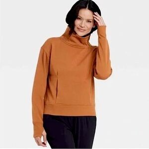 All In Motion Athletic Sweater XS Orange Brown Long Sleeve High Zip Neck Pocket